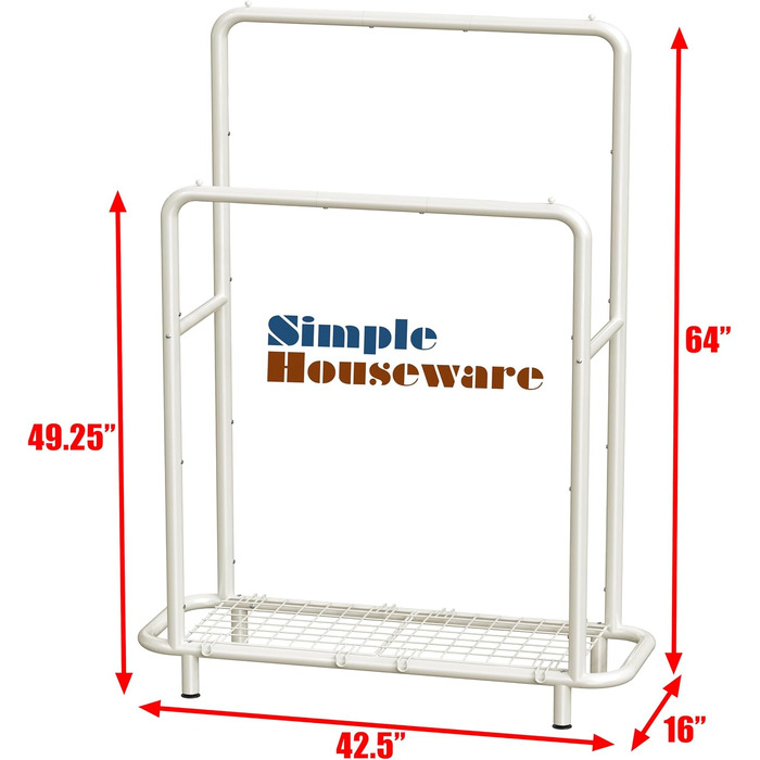 Вішалка-стійка для одягу Simple Houseware з подвійним штангом та нижніми полицями, біла