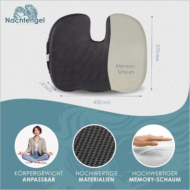 Ортопедична подушка для сидіння Nachtengel з Memory Foam (3 ступені жорсткості) для ергономічного комфорту, полегшення болю в куприку та зменшення болю – ідеально підходить для офісного крісла, автосидіння та ін. (1 шт, Medium (60-100 кг)) Чорний колір