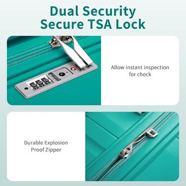 KONO Чемодан середнього розміру 65см з поліпропілену, з TSA замком, 65x46x26.5см (Зелений)