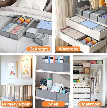 Drawer Organizers - Foldable Underwear Organizer Storage Box Fabric 16 Pieces Closet Organizer for Clothes, Socks (Light Gray)
