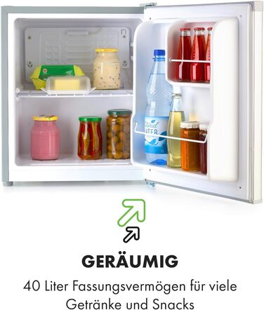Klarstein Neo Silver Mini Fridge - 23L Compact Refrigerator for Drinks & Skincare - Quiet Operation, Adjustable Shelf