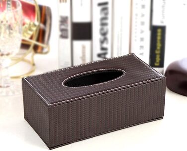 Тримач для серветок з шкіри, стильний та міцний, для дому, офісу та автомобіля. Тримач для тканинних серветок, прямокутний, ретро-дизайн (колір: темно-коричневий з смугами)