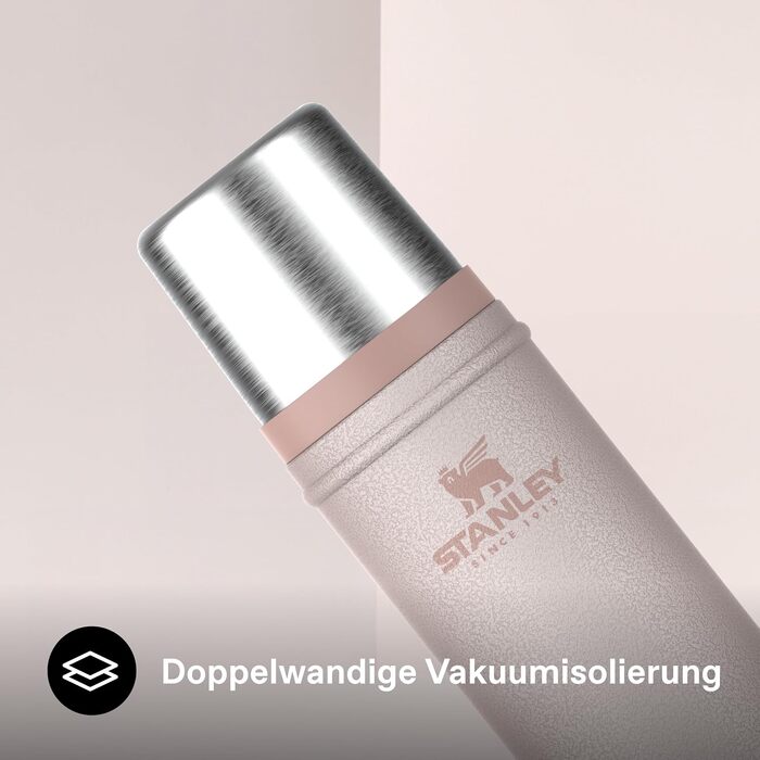 Термос STANLEY 1913 Classic Legendary 590 мл, герметичний, сталевий (Hammertone Rose Quartz) — зберігає тепло та холод до 24 годин