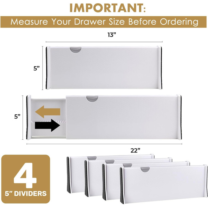 RAPTUROUS 4-Pack Drawer Dividers 
