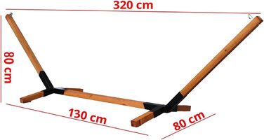 Megaastore Hammock Stand made of Beech Wood up to 90kg | Dimensions: Length: 320cm - Height: 80cm - Width at the bottom: 130cm
