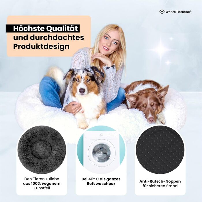 Кругле ліжко для собак Donut - Оригінал - Миється [L, 100см, сірий] М'яке ліжко для собак, корзина для собак, ліжко з плюшу для великих, середніх та маленьких собак. Сірий колір, розмір L - 100см