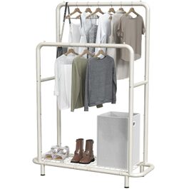Вішалка-стійка для одягу Simple Houseware з подвійним штангом та нижніми полицями, біла