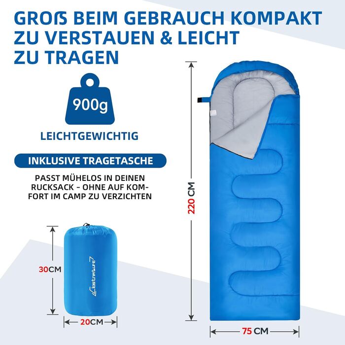 Спальний мішок Clostnature для кемпінгу та подорожей: легкий, компактний, 3 сезони (синій, 0.9 кг)