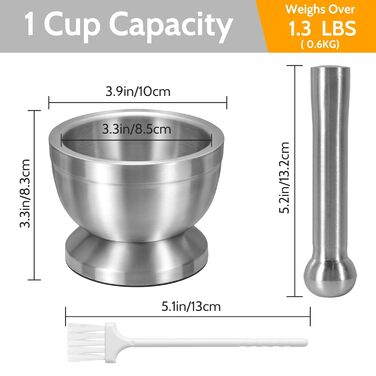 Ступка з товкачиком Sopito 250 мл, нержавіюча сталь, для спецій та ліків