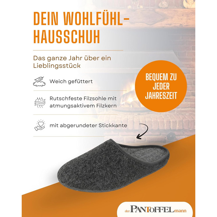 Фетрові домашні тапочки Pantoffelmann: сірий/темно-синій, розміри 36-48. Зручні та дихаючі тапочки для жінок та чоловіків. Стильні та теплі домашні капці.