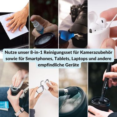 Набір для чищення камери 8-в-1 LENS-AID: для повноформатних, APS-C камер та об'єктивів. Включає рідину для чищення, мікрофібру, стайки, вологі серветки, пензлик, повітряний насос та інше