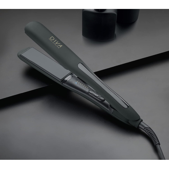 Diva Pro Styling Wide Digital Styler - Extra Wide Ceramic Plates - Even Heat Distribution - 3m Cord, Black