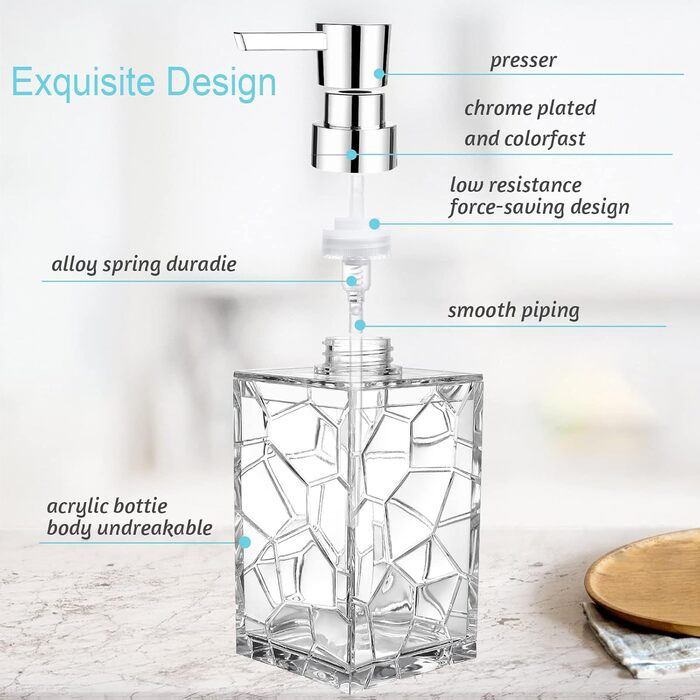 Набір диспенсерів для мила та рідин 2 шт, 320 мл, акрил, для кухні та ванної кімнати, безбарвні
