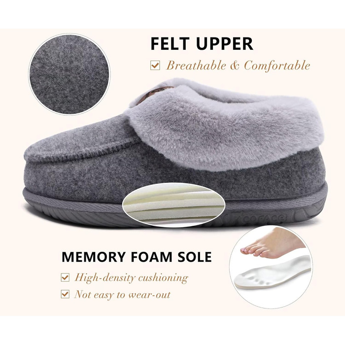 Тапочки жіночі COFACE, теплі, флісові, зимові, з рухомої підошвою, сірі (44 EU)