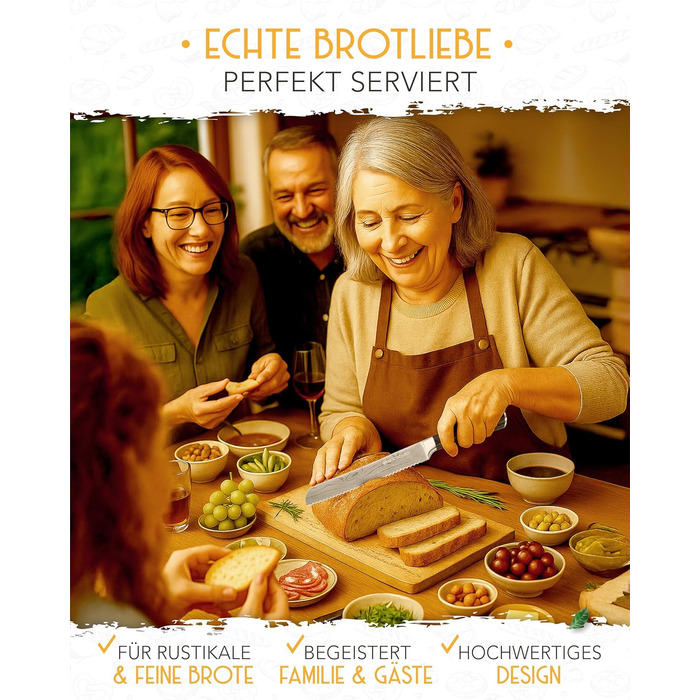 KRUSTENZAUBER Brotmesser з хвилястим лезом 20 см: міцне, з нержавіючої сталі, для точного нарізання хліба та хлібобулочних виробів