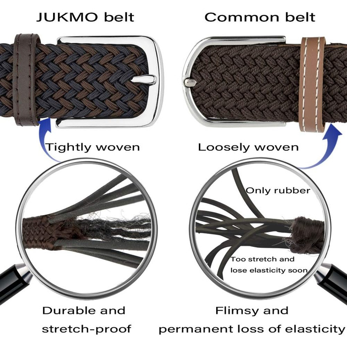 Еластичний плетений ремінь JUKMO, темно-синій/кавовий, розмір XL (101-110 см), у подарунковій коробці