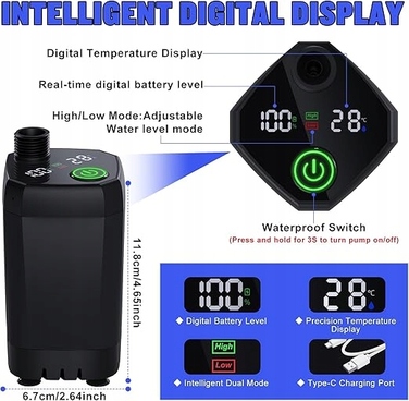 Кемпінговий душ SPOPAL з помпою, акумулятором 6000 мАг та індикатором температури