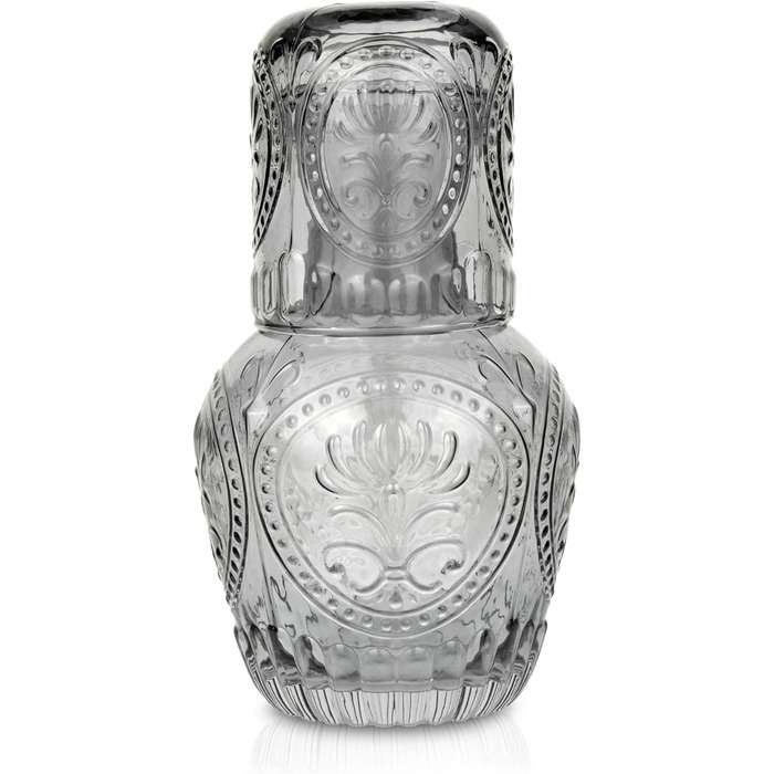 Curator Home Vintage Glass Carafe with Lid & Matching Drinking Glass – 750 ml Capacity – Elegant Glass Jug for Water, Juice, or Wine – Stylish Home Decor for Kitchen or Dining Room (gray)