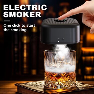 Набір для копчення коктейлів та віскі (електричний) з 4 дерев'яними стружками, аксесуар для віскі, коктейлів, бурбону, кави та м'яса