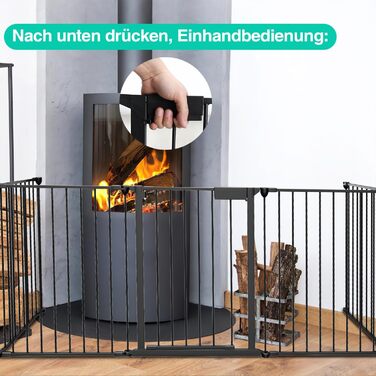 Захисний сітковинний бар'єр для каміну, 310 см, металевий, з дверцятами, білий/чорний