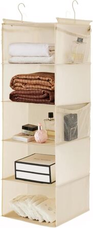 Органайзер для шафи MAX Houser з 5 полицями, для економії місця, з 4 кишенями збоку, складний, бежевий