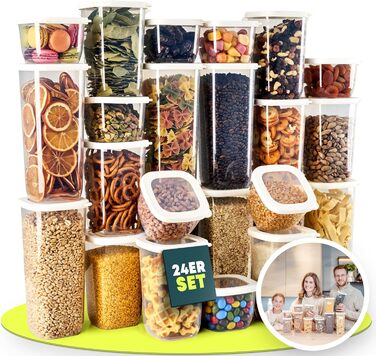 Контейнери для зберігання Uandu з кришкою, герметичні - набір 24 шт. | Організація кухні | Без BPA | Кухонні контейнери для сухих продуктів, 24 шт. | Білий мікс