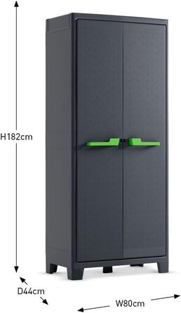 Keter Moby Plastic Cabinet, Tall, Anthracite/Green/Grey, 80 x 44 x 182 cm, including 4 adjustable shelves with a load capacity of 30kg each, suitable for indoor and outdoor use, UV and water resistant (IPX3)