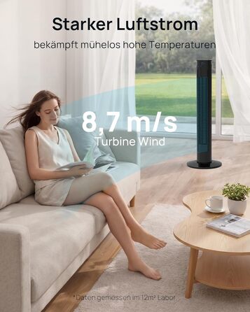 Тихий вежний вентилятор з пультом дистанційного керування 25dB, 40W, 4 режими, 75° осциляція, таймер 12 годин, висота 93 см