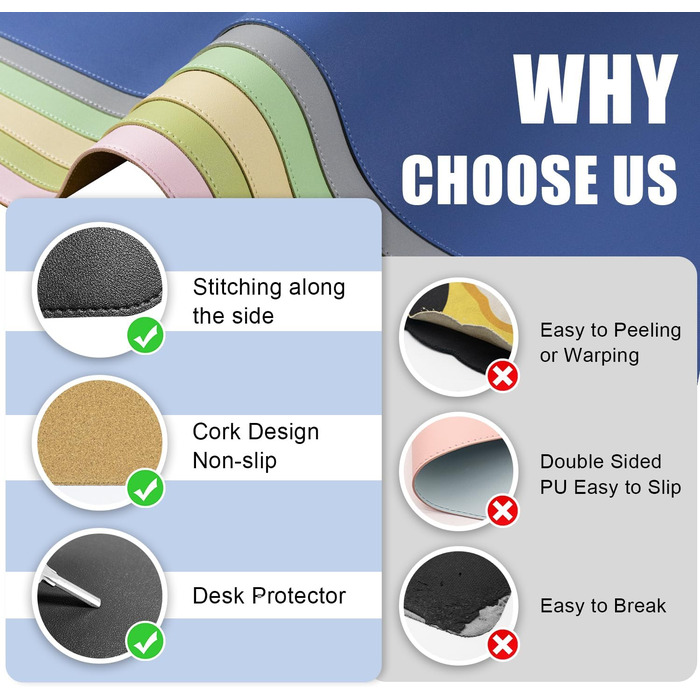 Підкладка для миші та столу Leder (Шкіра) 80x40 см, чорна - килимок для письма, офісний аксесуар для комп'ютера та ноутбука