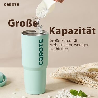 CAROTE Stainless Steel Water Bottle with Straw, 960ml, Vacuum Thermos Bottle with Flexible Cap, Leak-Proof, BPA-Free, Double-Walled Insulated Bottle for Hot and Cold Drinks (Green)