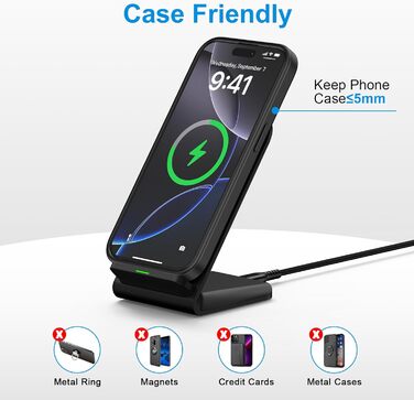 Бездротовий зарядний пристрій Google Pixel: підставка, 15W, сумісна з Google Pixel 10/9/8/7/6/5 та Samsung Galaxy S25+/S24 FE/S23/S22/S21, чорний