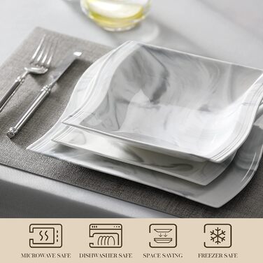 MALACASA Flora 30-Piece Marble Porcelain Dinnerware Set - Grey