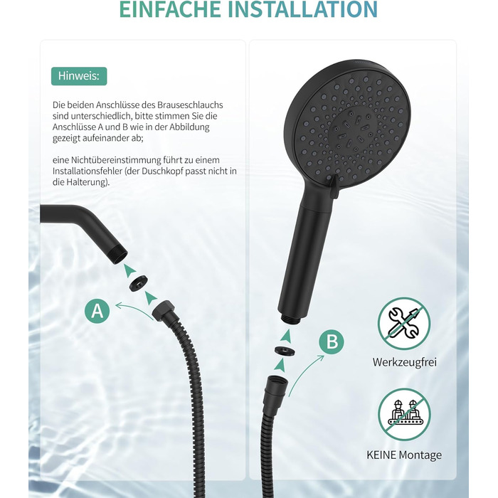 Душова лійка SR SUN RISE з фільтром, шланг та картриджі, 9 режимів, високий тиск, для жорсткої води, видаляє хлор, важкі метали, бактерії, чорний колір