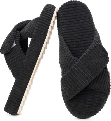 Зручні домашні тапочки з меморі-піною для жінок. Чорні, з перехресними ремінцями, антиковзаючі, розмір 37/38 EU