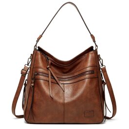 Жіноча сумка-шопер з екошкіри на плече та ручки, елегантна коричнева сумка через плече