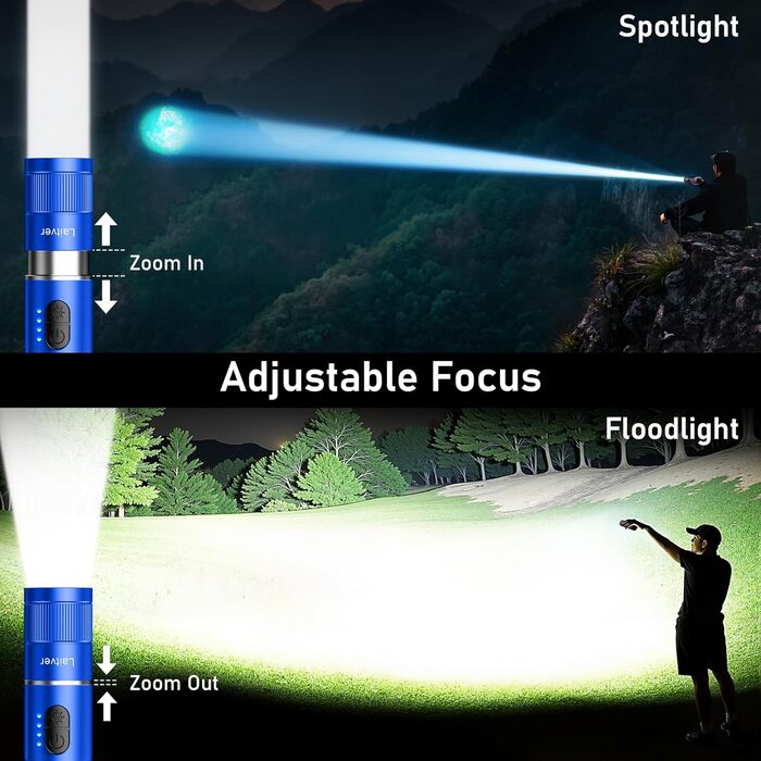 Ліхтар LED/UV перезарядна 2-в-1, Laitver 2000L, 395nm, 6 режимів, Zoom, водонепроникний, для освітлення та виявлення сечі тварин (блакитний)