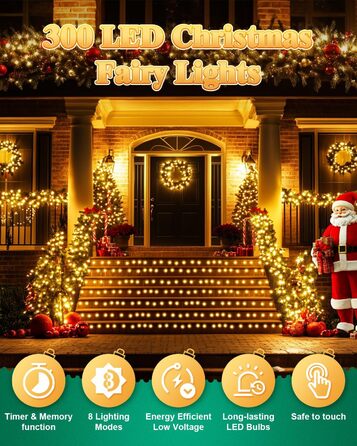 Гірлянда Halloween на 300 LED з таймером та 8 режимами освітлення, 30 метрів, тепле світло, для декорування приміщень та вулиці