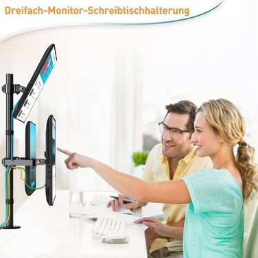 Тримач для моніторів ELIVED EV4013 на 3 монітори, 17-32 дюйми, VESA 75/100mm, регулювання висоти, 80 см