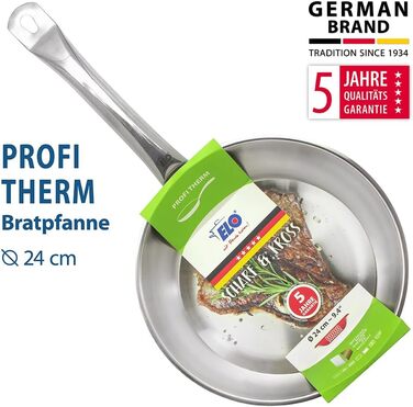 Пан для смаження ELO Profi Therm з нержавіючої сталі 24 см Gastro – високоякісна сковорода з капсульним дном – підходить для індукційних плит з ергономічною ручкою з нержавіючої сталі