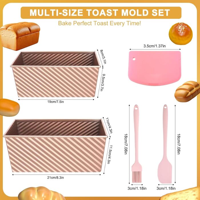 Набір форм для випічки хліба Lafo Toastbrot з кришкою, рожеве золото – форма для тостів та хліба зі скребком