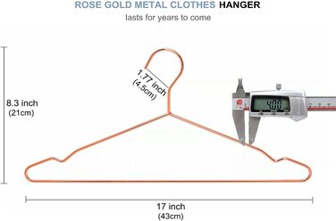 Amber Home 20-Piece 43cm Rose Gold Iron Clothes Hangers, Metal Rotguss (Red Cast Iron) Copper Clothes Hangers with Non-Slip Groove for Suit, T-Shirt, Shirt, Jacket, Dress, Pants, Robust and Durable