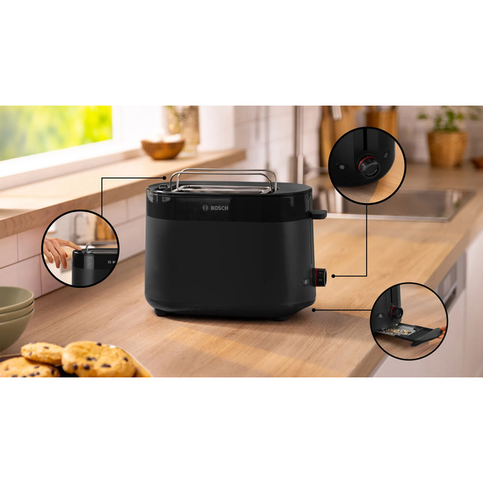 Тостер Bosch TAT2M123, чорний, 950 Вт