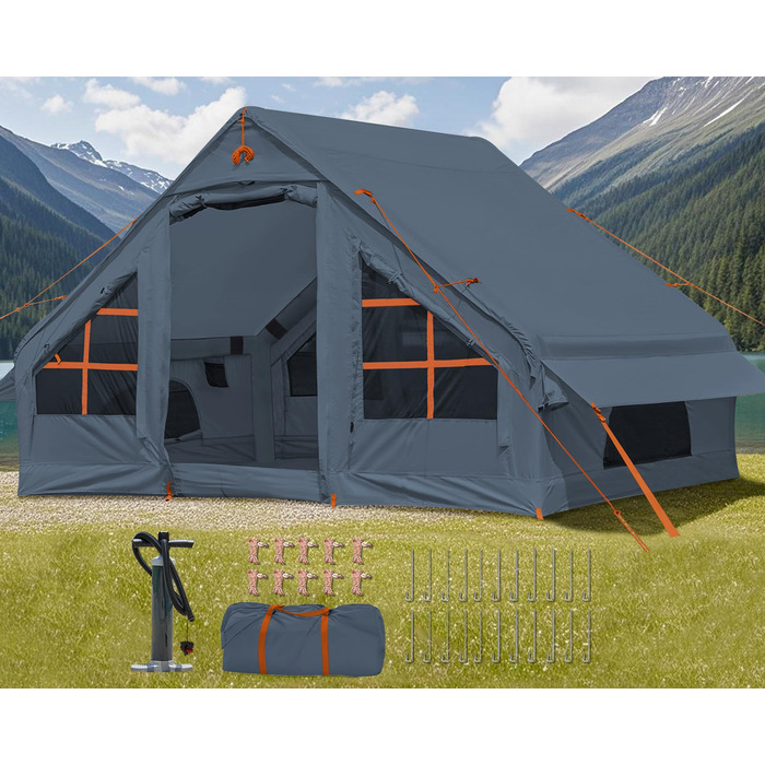 Надувний кемпінговий намет Glamping для 4 осіб сірий 2025: швидке встановлення, захист від дощу та москітної сітки