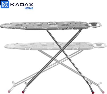 Відкидна гладильна дошка KADAX 120x38 см з металевою сіткою, регульована висота, з підставкою для праски (сіра)
