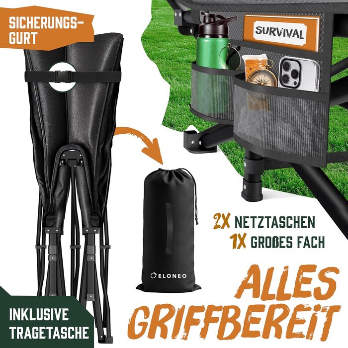 Ліжко кемпінгове розкладне ELONEO NEU Преміум з навантаженням до 200 кг | Гостьове ліжко, лежак для відпочинку в приміщенні та на вулиці | З сумкою для транспортування (Антрацит)