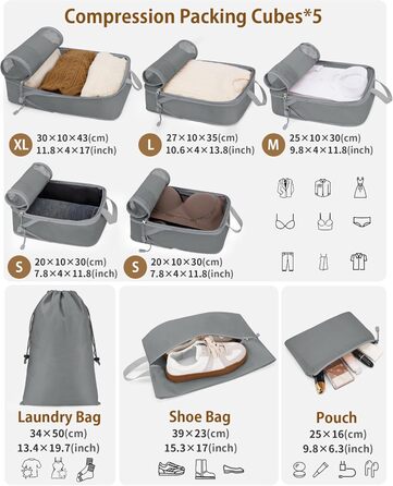 Органайзери для валізи Anjing Compression Cubes (10 шт.), сірі - компресійні куби для подорожей, набір для організації речей