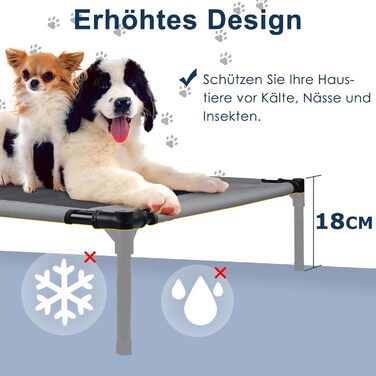 Підвищене ліжко для собак з балдахіном, Outdoor, для кемпінгу та пляжу, XL (122 x 92 x 102 см), водонепроникний дах, дихаюча тканина