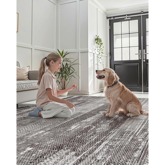 Килимок для дому COLOR&GEOMETRY 60x90 см з TPE-покриттям, сірий (чорно-білий), низький профіль, миється