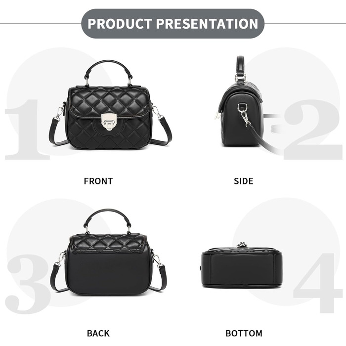 Сумка жіноча Miss Lulu середнього розміру: шкіряна сумка-тоут, крос-боді, вінтажний стиль, чорна (4-1)