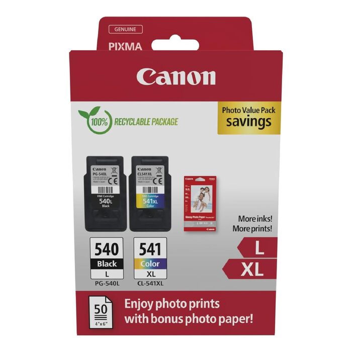 Комплект оригінальних картриджів Canon FINE PG-540XL (чорний) та CL-541XL (кольоровий) з фотопапером
